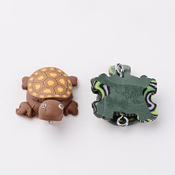 手作り樹脂粘土ペンダント  カメ  ミックスカラー  19x26mm  穴：2mm&nbsp;X-F015H081