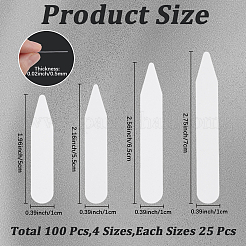 100個 4スタイル PVCシャツカラーステイ  襟の反り防止エッジシェイパー  ホワイト  50~70x10mm  25個/スタイル&nbsp;DIY-CN0003-59