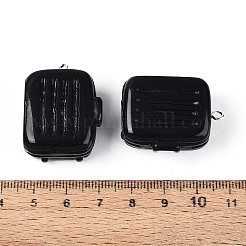 不透明樹脂ペンダント  スーツケースチャーム  プラチナ鉄ループ付き  ブラック  31.5~32.5x23~24x14~14.5mm  穴：2mm&nbsp;RESI-T061-18A
