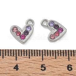 304ステンレススチールラインストーンペンダント  ハートチャーム  ステンレス鋼色  10x10x2mm  穴：1.4mm&nbsp;SA-CBA49D2-09P