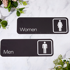 4個 2種類のスタイルのアクリル粘着ステッカー  女性用と男性用のトイレの標識  長方形  ブラック  76x229x2mm  2個/スタイル&nbsp;DIY-FH0009-81