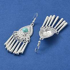 合成ターコイズ付きシルバー合金シャンデリアピアス  ボヘミアロングドロップイヤリング  三角形  79x24.5mm&nbsp;EJEW-D092-01B-S