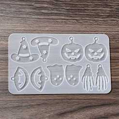 DIY ハロウィン テーマ ペンダント シリコン型  レジン型  UVレジン＆エポキシ樹脂のジュエリー作り用  手のスケルトン  魔女の帽子  カボチャ  ゴースト  口  ホワイト  105x176x5mm  穴：3mm  内径：31~47x21~48mm&nbsp;LS-DIY-I102-04
