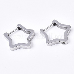 変色しにくい304ステンレススチール製フープピアス  スター  ステンレス鋼色  18x19x3mm  ピン：1mm&nbsp;EJEW-N016-002