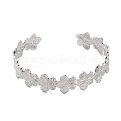 Non-Tarnish 304 Stainless Steel Flower Open Cuff Bangles for Women&nbsp;BJEW-M316-01P