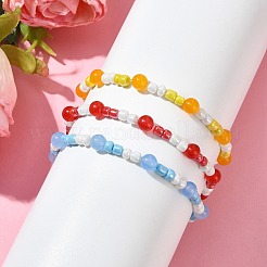 3Pcs 3 Colors Three Primary Color Series Glass Seed Beads Stretch Bead Bracelets&nbsp;BJEW-JB09990