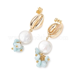 Shell Shape Natural Larimar Dangle Stud Earrings&nbsp;EJEW-JE07054