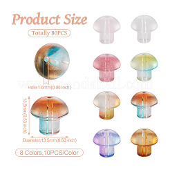80個8色透明ガラスビーズ  キノコ  ミックスカラー  13.5x13.5mm  穴：1.6mm  10個/カラー&nbsp;GLAA-CD0001-17
