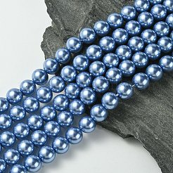 環境に優しいガラスパールビーズ連売り  グレードA  ラウンド  染め  コットンコードねじ切り  コーンフラワーブルー  12mm  穴：1.2~1.5mm  約34個/連  15.7インチ&nbsp;HY-A008-12mm-RB015