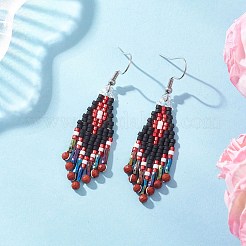 天然石と合成石の菱形のダングルイヤリング  ガラスと  プラチナ  ミックスカラー  59x19mm&nbsp;EJEW-MZ00632