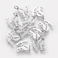 変色しにくい304ステンレススチールペンダント  単語の愛  ステンレス鋼色  16x16x1mm  穴：3mm&nbsp;LS-STAS-Q201-T460S
