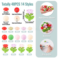 48Pcs 14 Styles Flower Silicone Beads&nbsp;SIL-TA0003-32