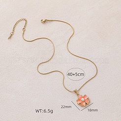 304 Stainless Steel Enamel with Imitation Pearl Flower Pendant Necklaces for Women&nbsp;ZA2839-2