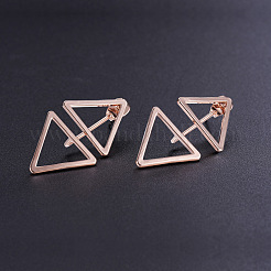 シンプルなファッションの本物のローズゴールドメッキスタッドピアス  二重の三角形と  32x16mm&nbsp;JE352A
