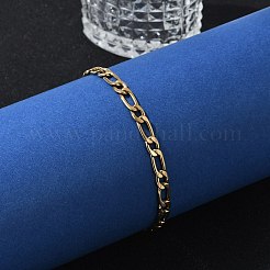 イオンプレーティング（IP）304ステンレススチールフィガロチェーンブレスレット  カニカン付き  ゴールドカラー  8-1/4インチ（21cm）  5mm&nbsp;BJEW-L637-04A-G