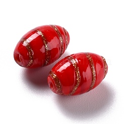 手作りゴールドパウダー入りランプワークビーズ  オリーブ  レッド  16.5x10.5mm  穴：2~2.4mm  約25個/連  15.94インチ（40.5cm）&nbsp;LAMP-F020-35G