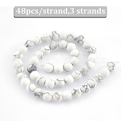 3連売り天然ハウライトビーズ連売り  艶消し  ラウンド  8mm  穴：1mm  約48個/連  15.1インチ（38.35cm）&nbsp;G-GO0001-07