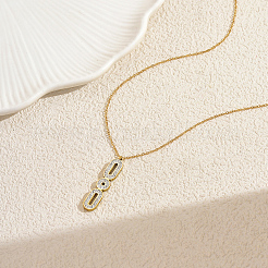 Stainless Steel Micro Pave Clear Cubic Zirconia Geometric Oval Pendant Necklaces for Women&nbsp;JD6155