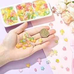 350個7スタイルつや消し透明アクリルビーズ  金箔とグリッタービーズ付き  蝶とハートと十字架と星とピーナッツと丸と花  緑黄  5.5~16x5.5~11x3~6.5mm  穴：1.5~2.5mm  50個/スタイル&nbsp;OACR-YW0004-64