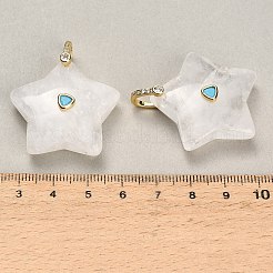 天然石クオーツクリスタルペンダント  スターのチャーム  真鍮パヴェキュービックジルコニア留め  ゴールドカラー  30~32.5x31.5~34x11~12.5mm  穴：6x7mm&nbsp;G-Z157-01G-A05