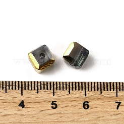 電気メッキガラスビーズ  キューブ  多面カット  半分メッキ  ライトカーキ  7x7x7mm  穴：1.6mm&nbsp;EGLA-G040-01A-HP04