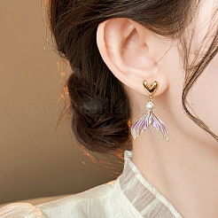 Fishtail Alloy Plastic Pearl Dangle Stud Earrings&nbsp;FS-WG851AA-01