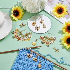 24Pcs 12 Styles Bee Theme Alloy Enamel Pendant Locking Stitch Markers&nbsp;HJEW-WH00138