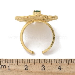 女性用304ステンレススチールカフリング  花  キュービックジルコニア付き  18KGP本金メッキ  26.5x26mm  内径：18.5mm&nbsp;RJEW-D302-03G-13