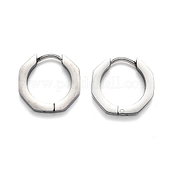 変色しにくい304ステンレススチールの八角形フープピアス  ステンレス鋼色  15x16x3mm  ピン：1mm&nbsp;STAS-J033-04A-P