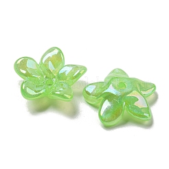 ABカラーメッキアクリルビーズ  グリッターパウダー付き  花  ライム  23x7mm  穴：2mm&nbsp;LS-OACR-G034-01B