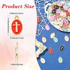 70本7色合金ペンダント  クロスとオーバル  エナメル  ゴールドカラー  ミックスカラー  18.5x11x2mm  穴：1.6mm  10個/カラー&nbsp;FIND-CJ0005-81