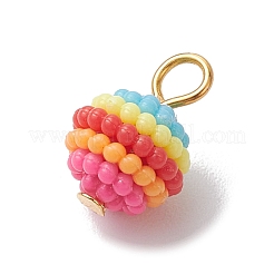 Rainbow Color Resin Waxberry Round Charms with Golden Tone Iron Loops&nbsp;PALLOY-JF02773