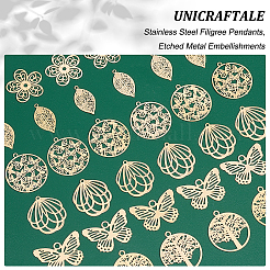 36Pcs 6 Style Rack Plating 201 Stainless Steel Filigree Pendants&nbsp;STAS-UN0036-12