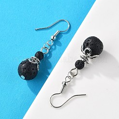 天然溶岩ロックビーズダングルピアス  真鍮製のピアスフック付き  合金鉄パーツ  プラチナ  42mm&nbsp;EJEW-JE02144-01