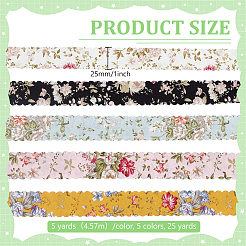 25 Yards 5 Colors Flower Printed Polyester Ribbon&nbsp;OCOR-PH0036-17