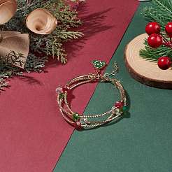 Bling Glass & Brass Tube Beaded Multi-strand Bracelet&nbsp;BJEW-TA00108