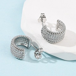 Brass Micro Pave Clear Cubic Zirconia C-Shaped Stud Earrings&nbsp;EJEW-B153-16P