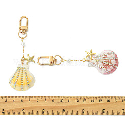 Natural Scallop Shell & Brass Rhinestone Pendant Decorations&nbsp;HJEW-TA00459