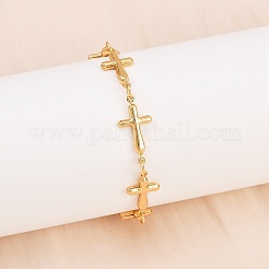 304ステンレススチールクロスリンクチェーンブレスレット  ゴールドカラー  7-5/8インチ（19.4cm）&nbsp;BJEW-D359-13B-G