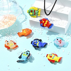 8 個 8 色手作りランプワーク ペンダント  熱帯魚チャーム  ミックスカラー  30~33x29~31x10~12mm  穴：3~4mm  1pc /カラー&nbsp;LAMP-YW0004-33
