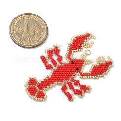 ビーズのザリガニチャーム  織機模様のガラスシードビーズペンダント  丸カン付き  レッド  62x41x2mm  穴：3mm&nbsp;PALLOY-CJ00175