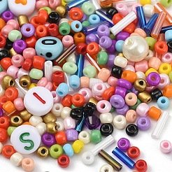 DIYジュエリーセット製作キット  8/0つの丸いガラスシードビーズを含む  アクリルビーズ  チベット風アロイペンダント10個  弾性水晶の線  試験チューブ  ピンセット  はさみと針  合金製カニカン  鉄のイヤリングフック＆オープン丸カン  真鍮製リング  ミックスカラー  ビーズ：5715個/セット&nbsp;DIY-YW0003-37