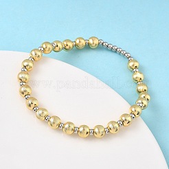 Brass Round Beaded Stretch Bracelets for Women&nbsp;BJEW-B148-01GP
