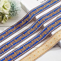 エスニック刺繡ポリエステルフラットリボン  ジャカードリボン  ブルー  1-1/4インチ（33mm）  約9.84ヤード（9m）/バンドル&nbsp;OCOR-WH0060-38B