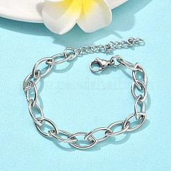 女性用304ステンレススチールリンクチェーンブレスレット  馬の目  ステンレス鋼色  7.17インチ（18.2cm）&nbsp;BJEW-B169-01P