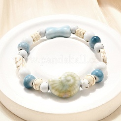 Handmade Porcelain Beads & Synthetic Howlite Beads Stretch Bracelets for Women&nbsp;BJEW-D307-01B