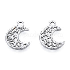変色しない201ステンレススチールペンダント  中空  スターとムーン  ステンレス鋼色  19x15x1mm  穴：1.8mm&nbsp;STAS-N098-224P