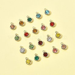 20個10色201ステンレススチールラインストーンチャーム  誕生石ネックレスチャーム  フラットラウンド  ステンレス鋼色  ミックスカラー  8.5x6x3mm  穴：1.5mm  2個/カラー&nbsp;STAS-FS0002-05
