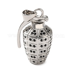真鍮マイクロペーブブラックキュービックジルコニアペンダント  手榴弾チャーム  プラチナ  25.5x15.5x13mm  穴：4x3mm&nbsp;KK-H279-10P