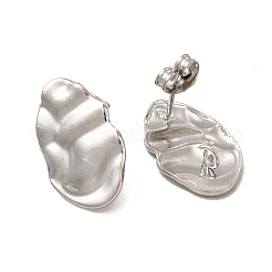 変色しない304ステンレススチールスタッドピアス  垂直ループ付き  葉  ステンレス鋼色  19x12mm  穴：2.5mm  ピン：0.8mm&nbsp;EJEW-I281-09P